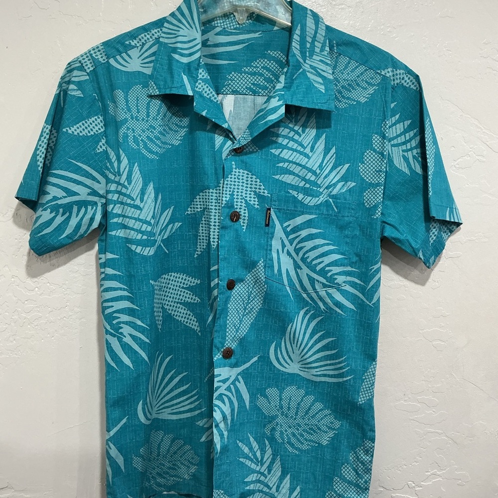 Tropical Blue Leaf Print Men's Shirt